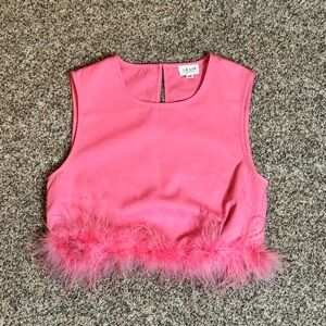 Le Lis Pink Crop Top with Feather Detail